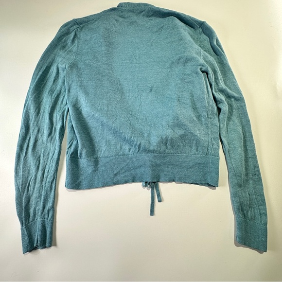 Lafayette 148 linen tie front ruffle trim lightweight cardigan cropped knit S - Picture 10 of 11